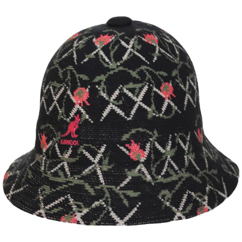 Tapestry Jacquard Knit Casual Bucket Hat BLACK FLORAL S