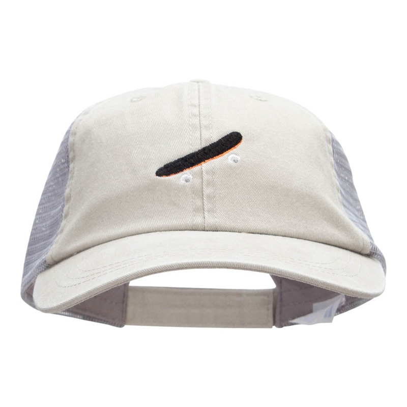 The Skateboard Embroidered Washed Trucker Cap Beige Grey One Size