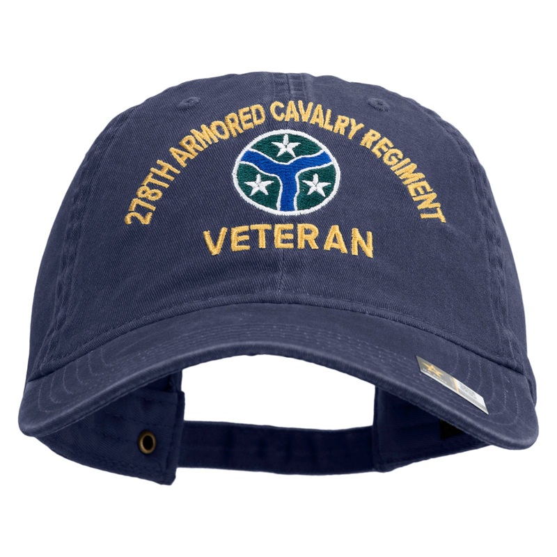U.S. Army 278th Armored Cavalry Regiment Embroidered Washed Solid Pigment Dyed Cotton Twill Brass Buckle Cap Navy One Size