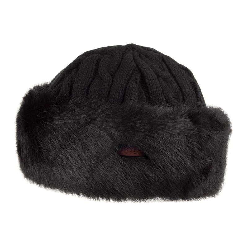 Barts Hats Faux Fur Cable Knit Beanie Hat – Black 1-Size
