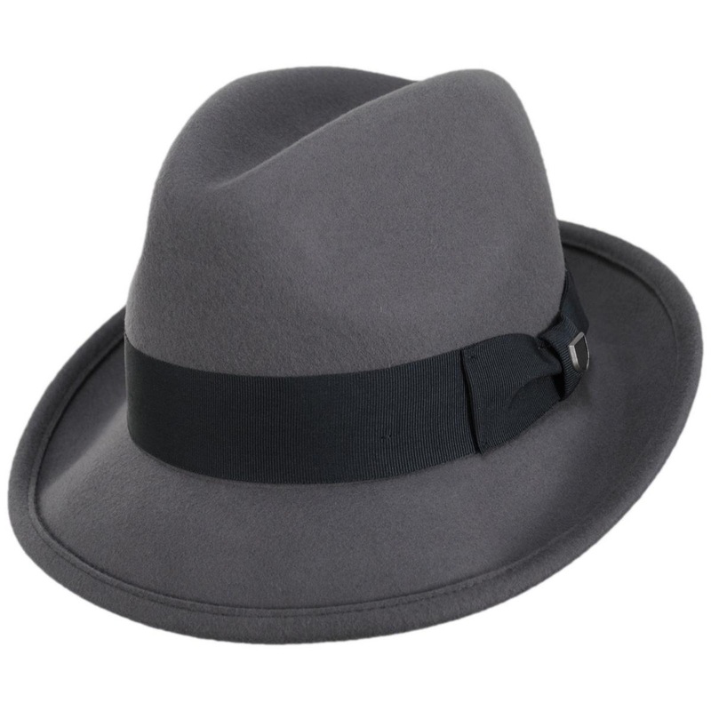 Horton Convertabrim Packable Wool Felt Fedora Hat GREY/CHARCOAL S