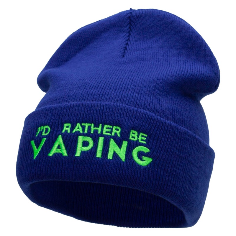 I’d Rather Be Vaping Phrase Embroidered 12 Inch Long Knitted Beanie Royal One Size
