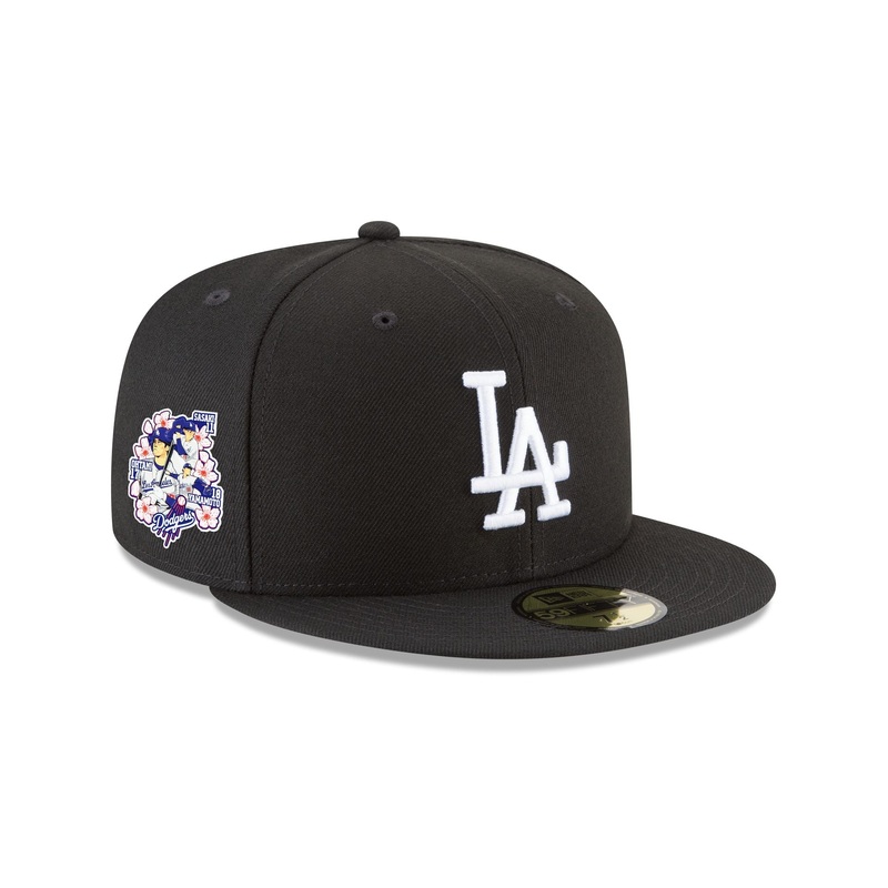 Los Angeles Dodgers Triple Player Side Patch Black 59FIFTY Fitted Hat 7