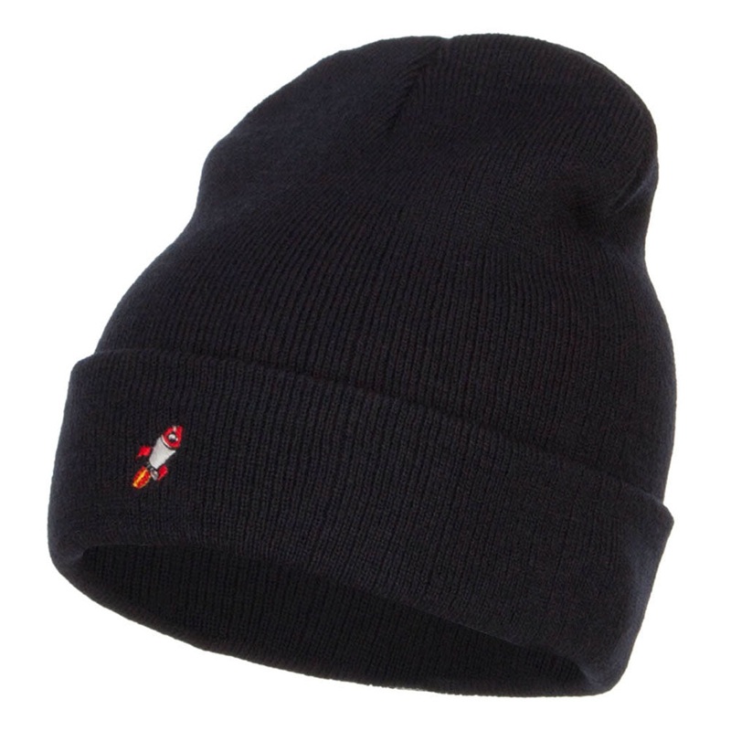 Mini Rocket Embroidered Long Beanie Navy One Size