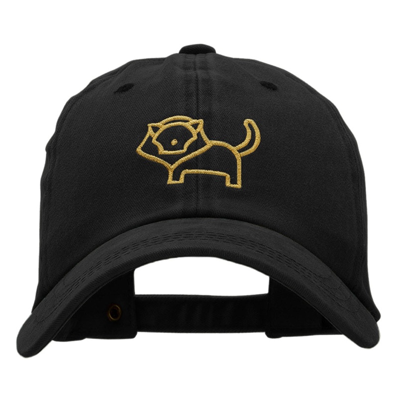 Minimalist Lion Outline Embroidered Unstructured Cotton Cap Black One Size