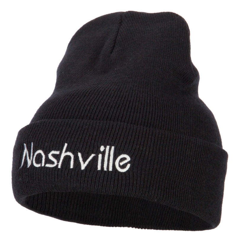 Nashville Embroidered Knitted Long Beanie Navy One Size