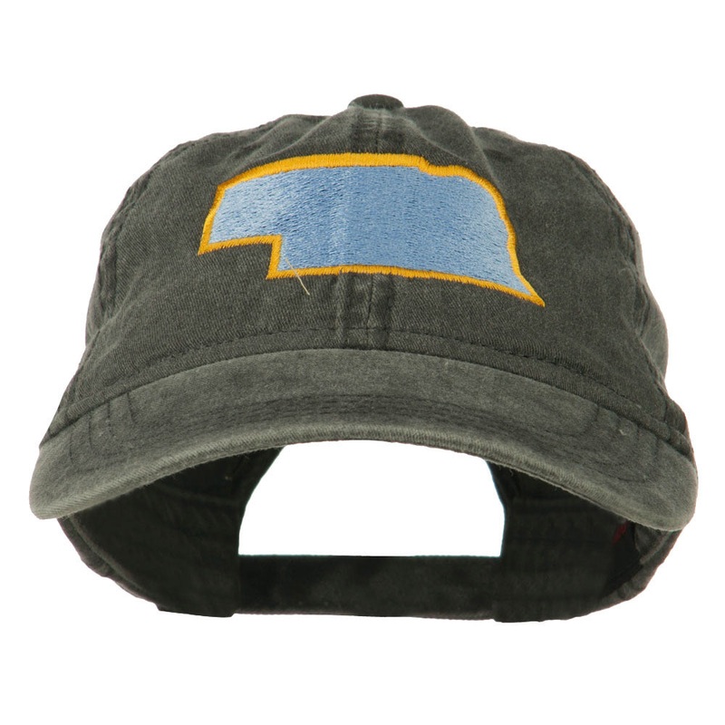 Nebraska State Map Embroidered Washed Cotton Cap Black One Size