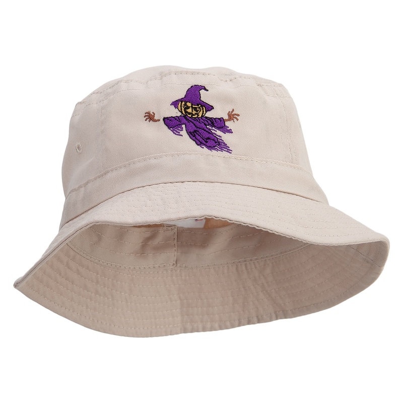 Scary Pumpkin Ghost Embroidered Bucket Hat Khaki One Size