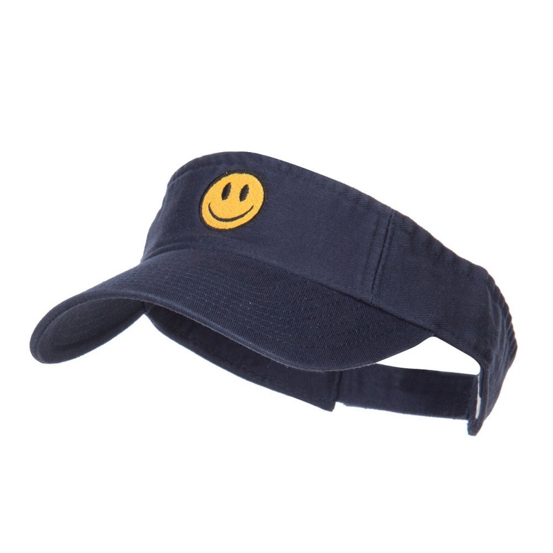 Smile Face Embroidered Cotton Washed Visor Navy One Size
