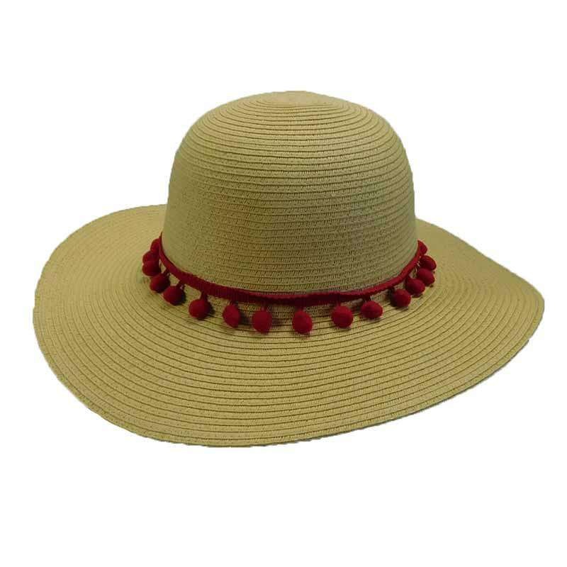 Summer Floppy Hat with Pom Poms Red
