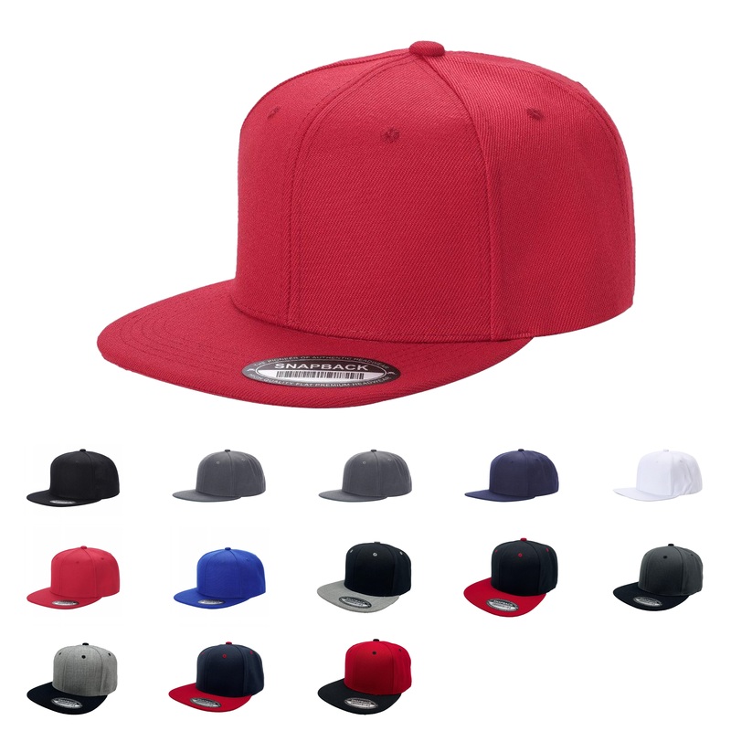 Unbranded Wool Snapback Hat, Blank Flat Bill Cap Black