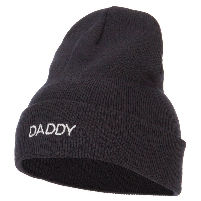 Word of Daddy Embroidered Long Beanie Navy One Size