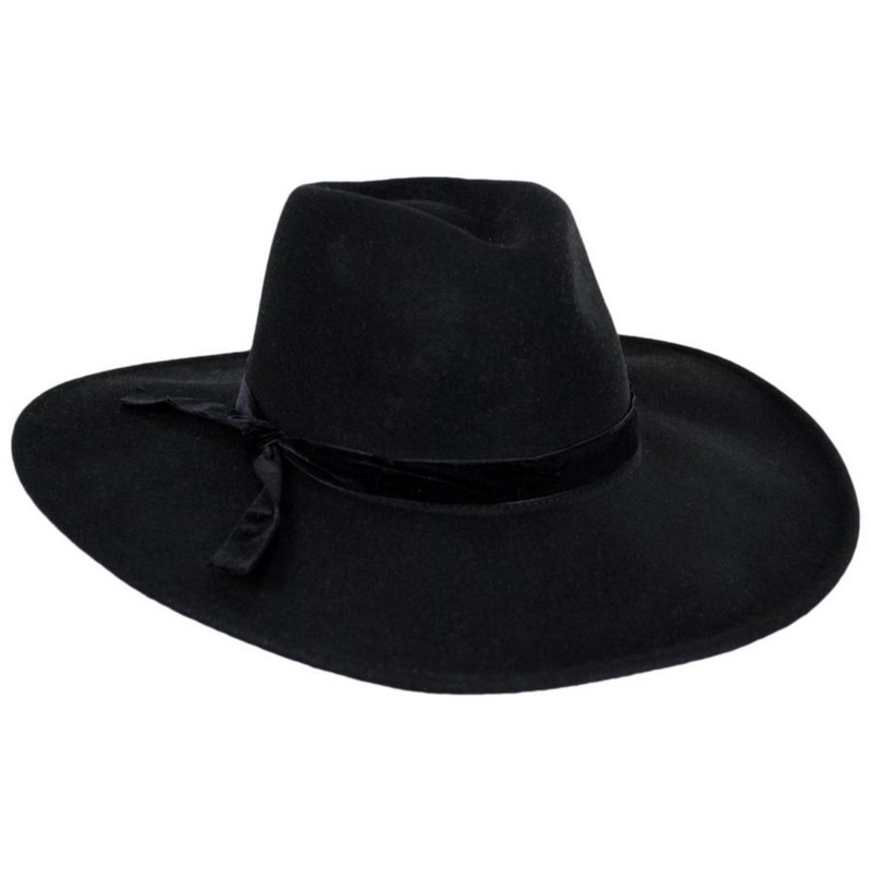 Calista Wide Brim Wool Felt Fedora Hat BLACK ONE SIZE FITS MOST