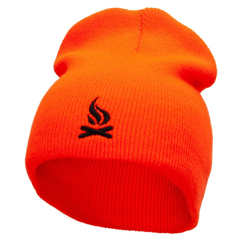 Camp Fire Embroidered 8 Inch Short Beanie Made in USA Orange One Size