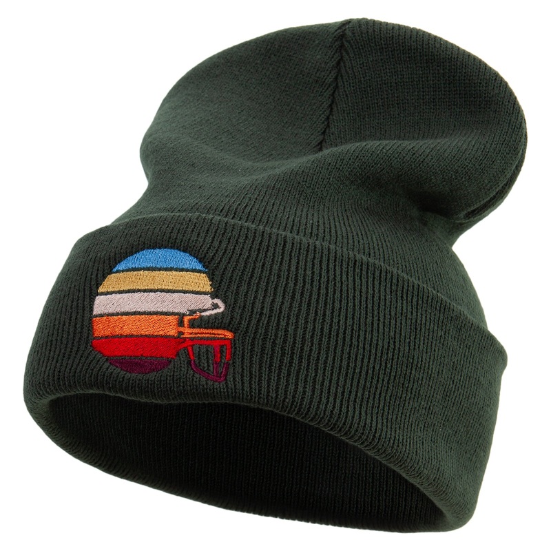 Colorful Football Helmet Embroidered 12 Inch Long Knitted Beanie Olive One Size