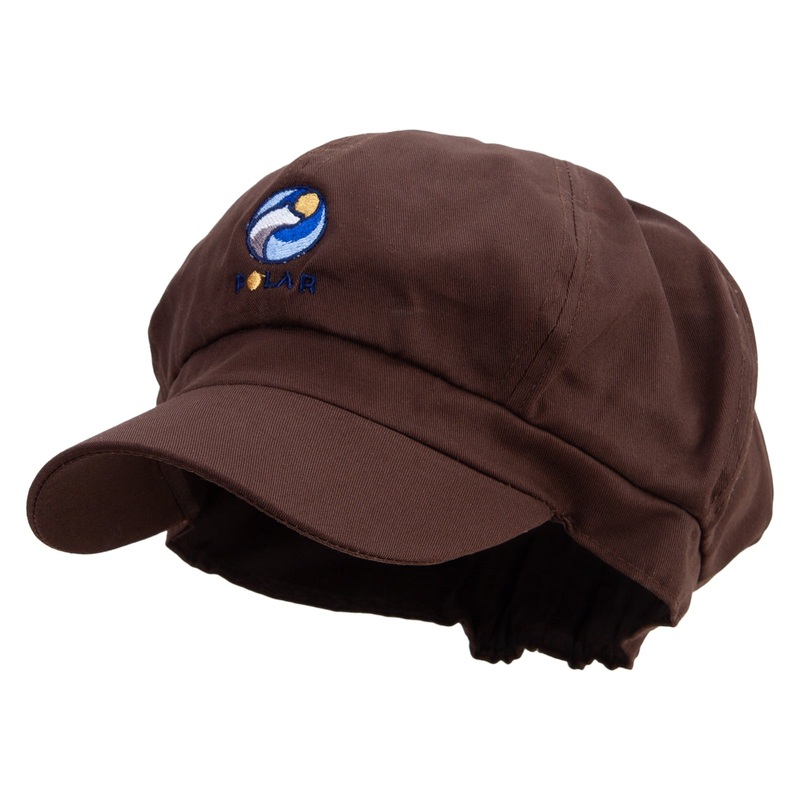 Colorful Polor Bear Embroidered Cotton Elastic Newsboy Cap Brown One Size