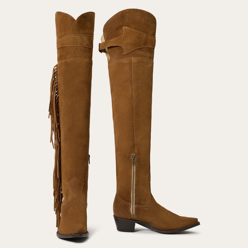 Glam Over-The-Knee Fringe Boot Tan Suede 5