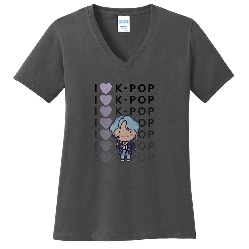 K Pop Love Graphic Design Lady’s V-Neck Charcoal XS