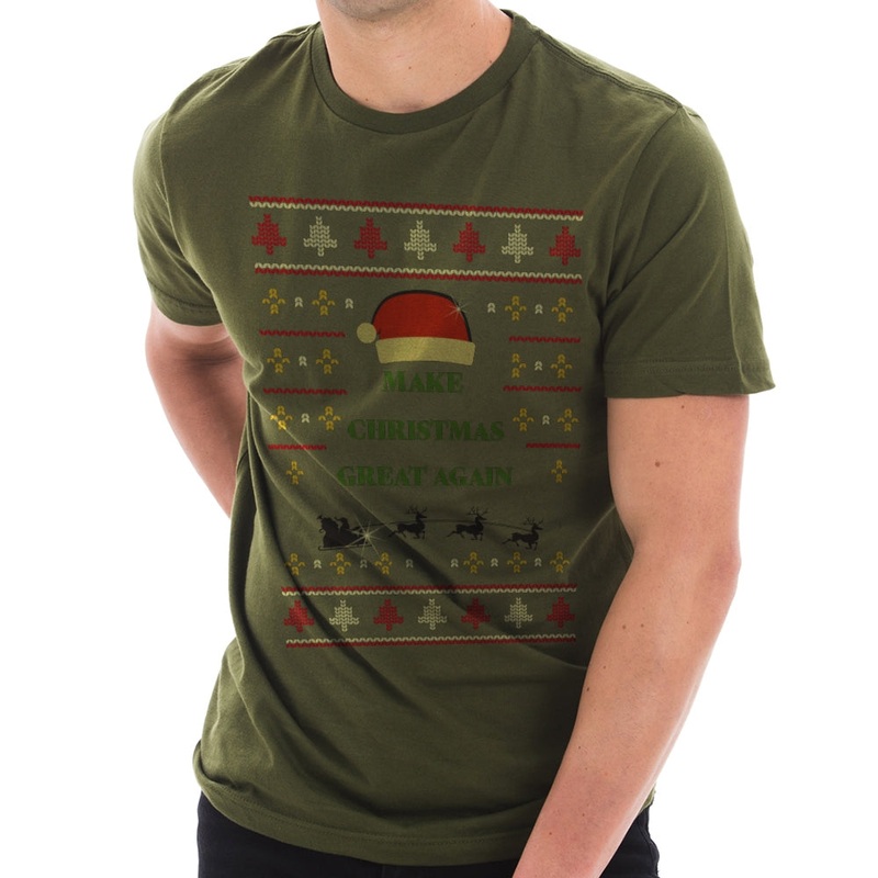 Make Christmas Great Again Cotton Short Sleeve Graphic Shirt Army Green XS